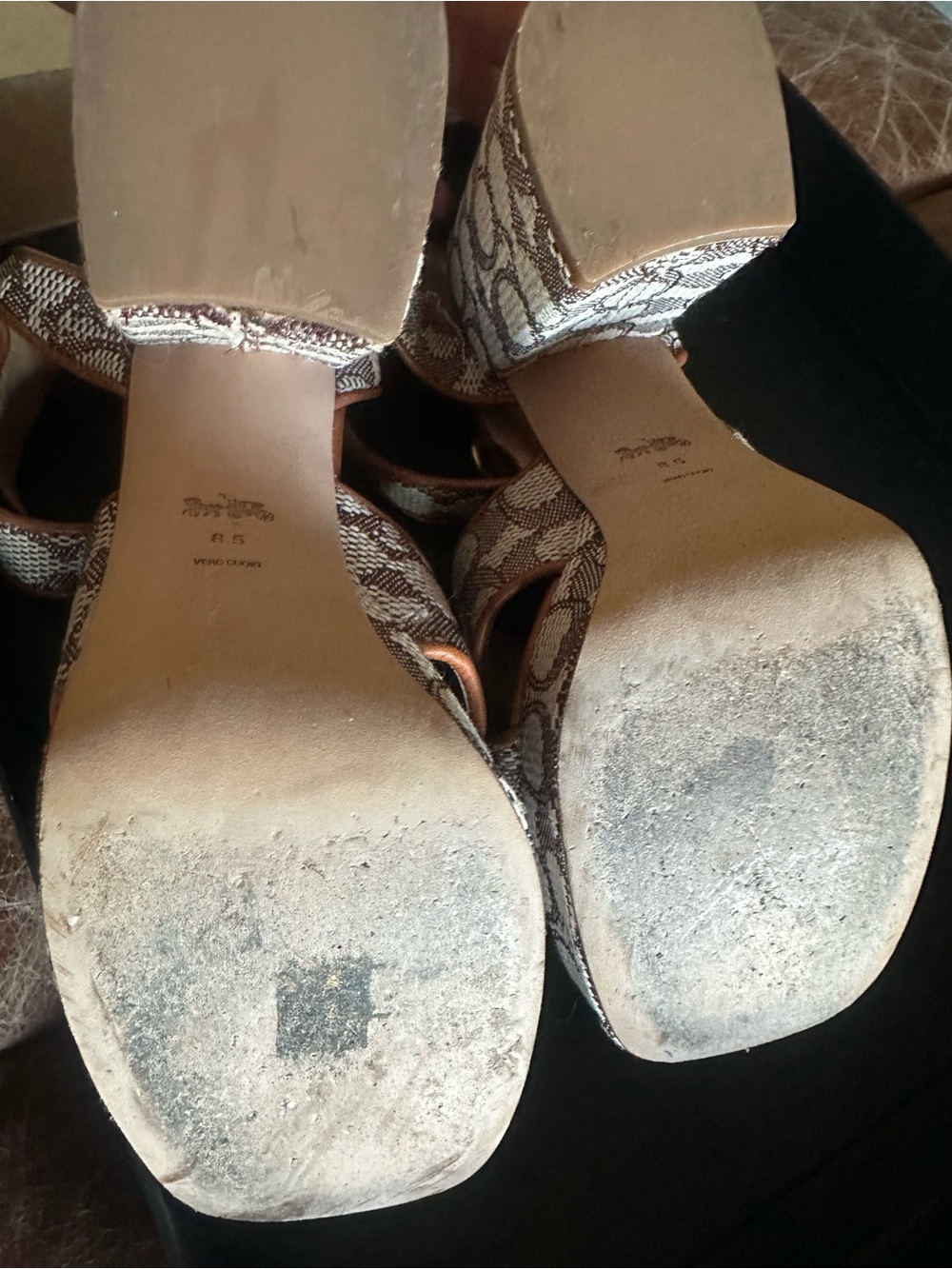 Coach “Nelly” jacquard signature cocoa amber Block Heel Sandals - Picture 7 of 10